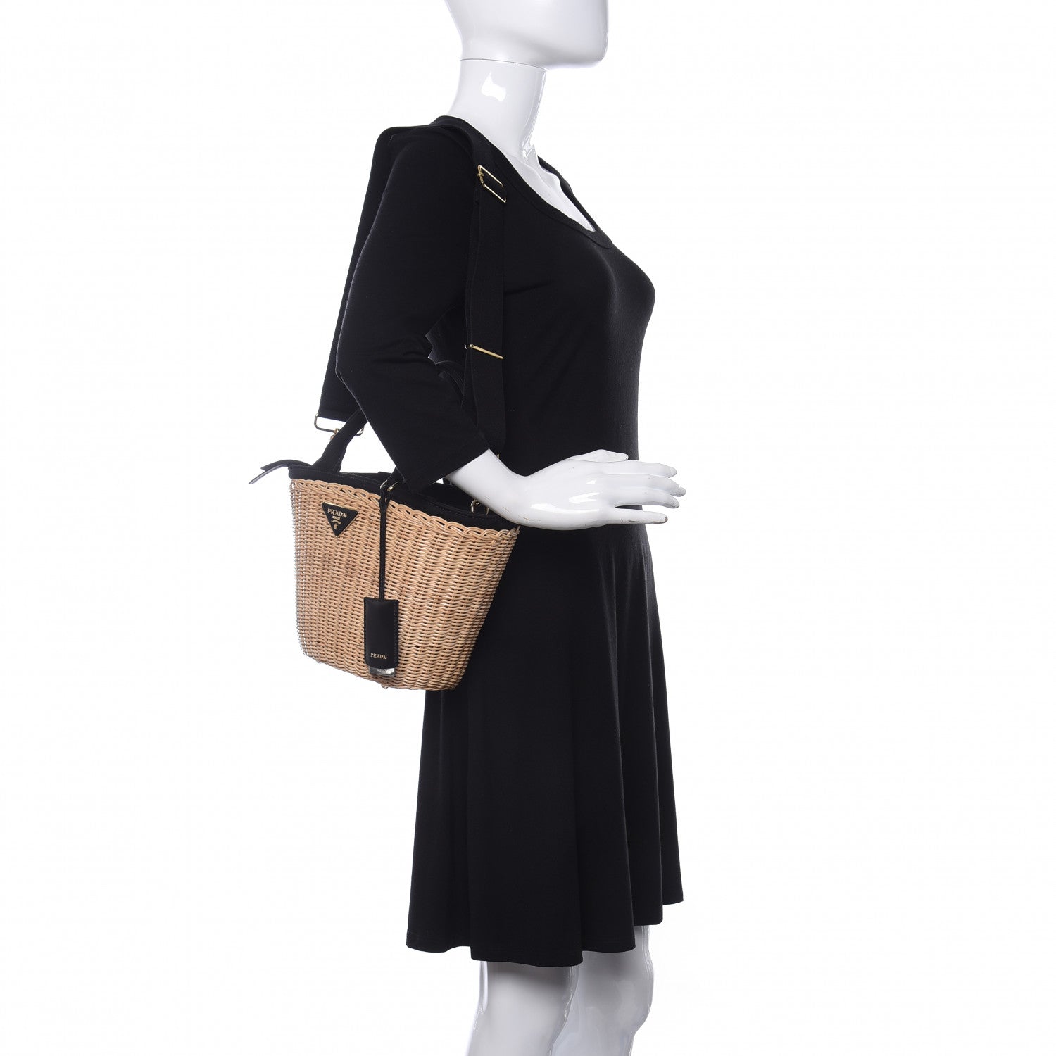 Prada Wicker Canvas Shoulder Bag Naturale Black 2 of 16