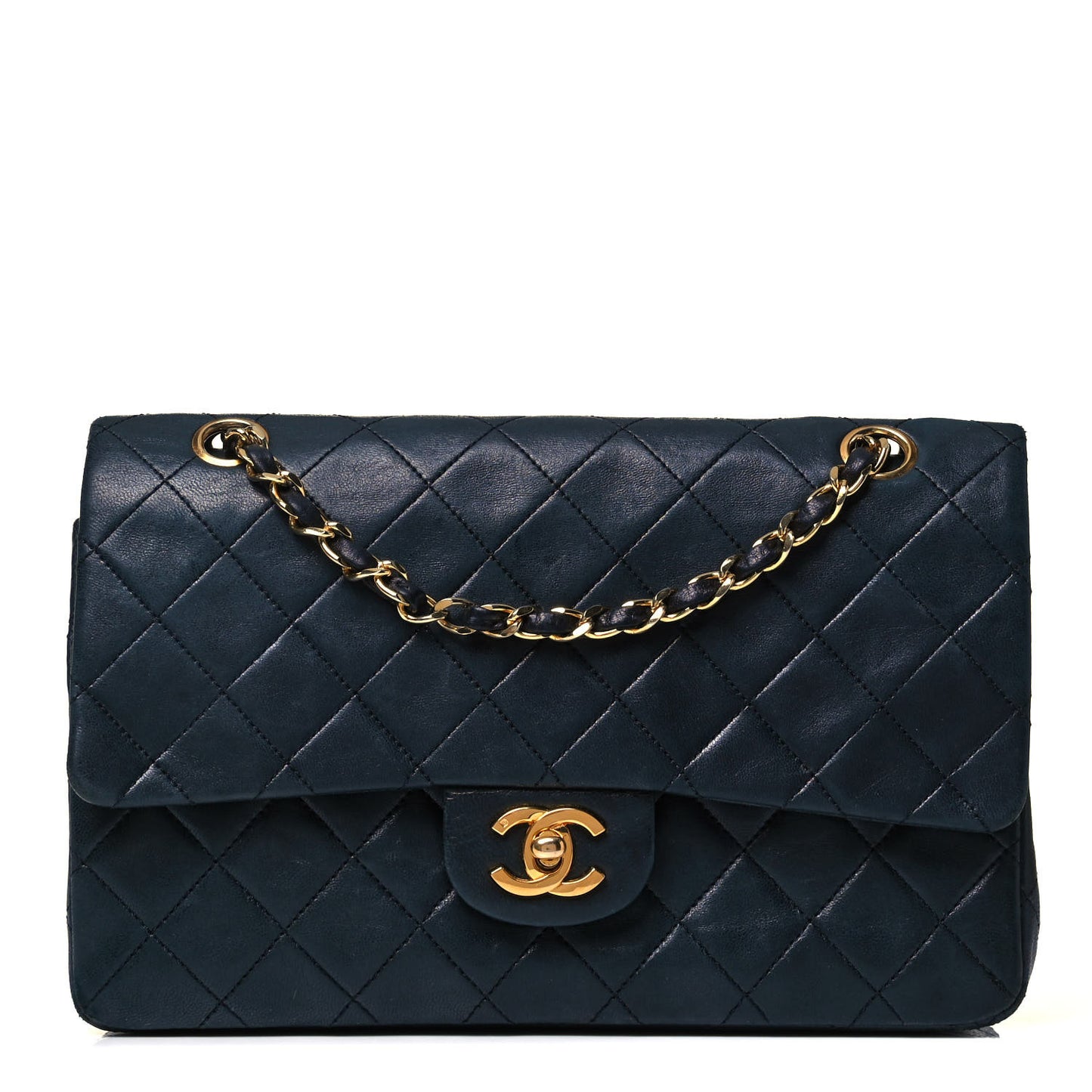 Lambskin Quilted Small Double Flap Navy