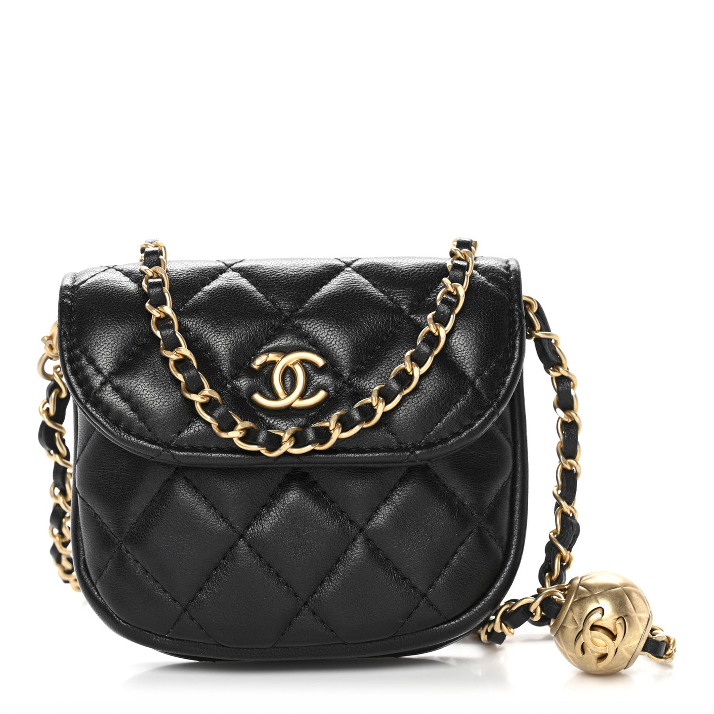 Lambskin Quilted Pearl Crush Waist Bag Black