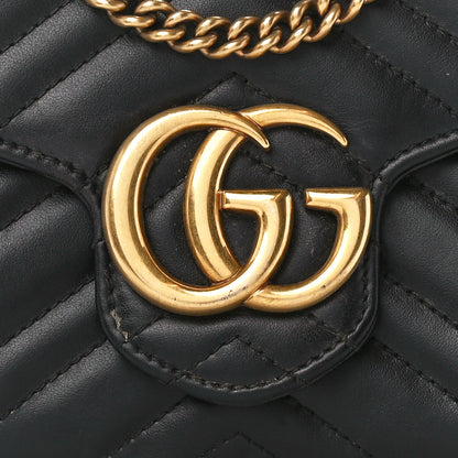 Gucci Calfskin Matelasse GG Marmont Chain Wallet Black 8 of 12