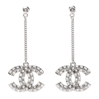 Chanel Baguette Crystal CC Drop Earrings Silver 1 of 5