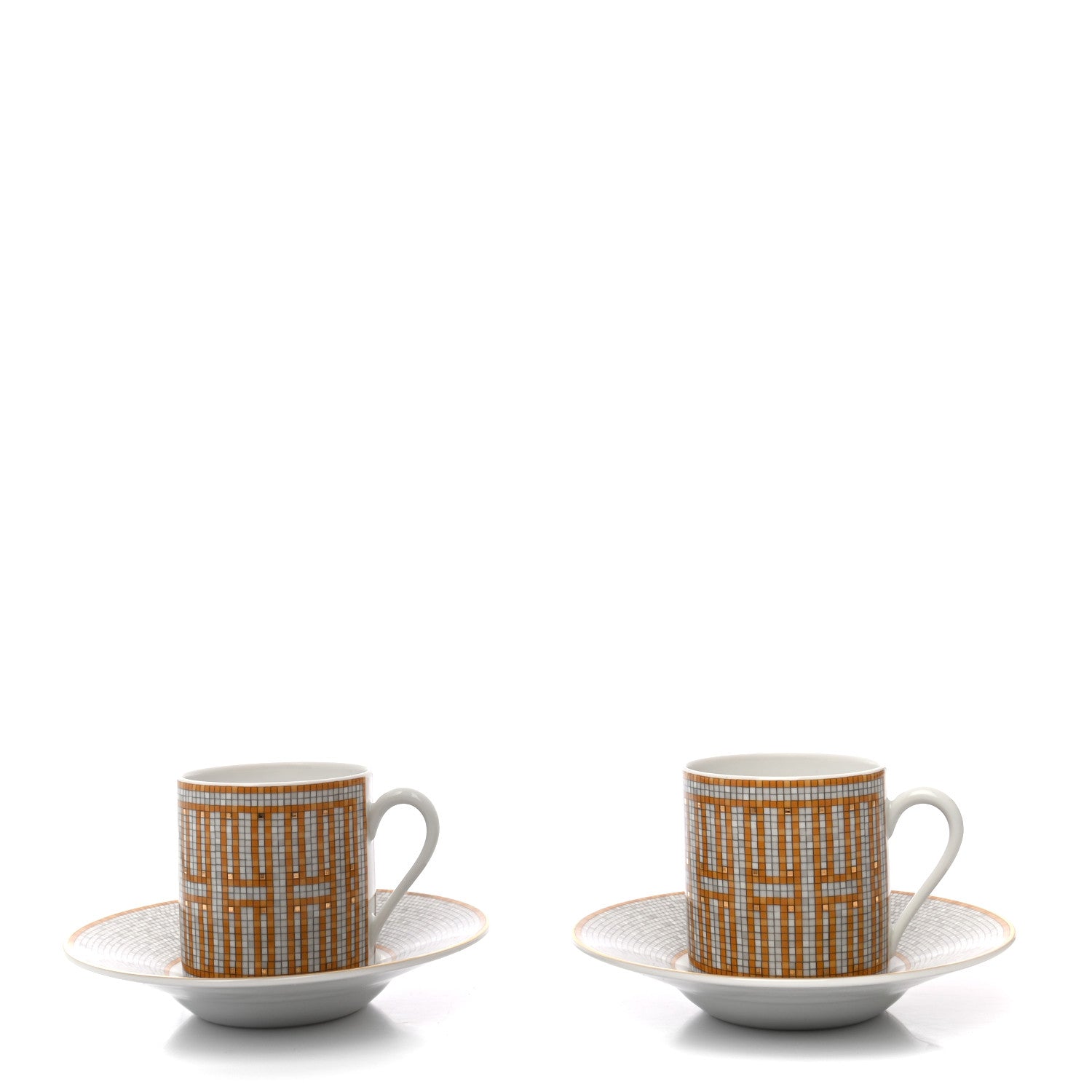 Hermes Porcelain Mosaique Au 24 Gold Coffee Cup and Saucer Set of 2 1 of 9