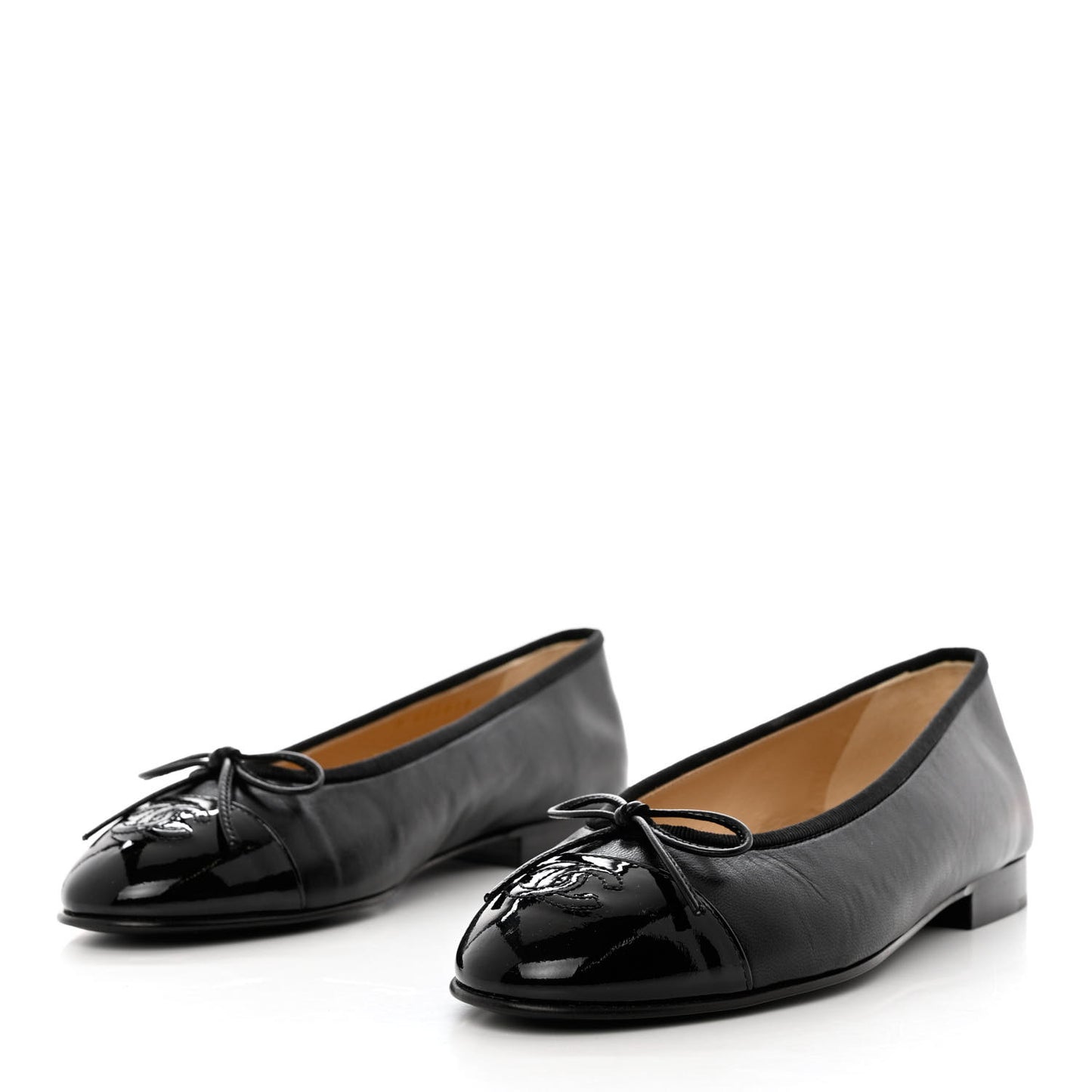 Lambskin Patent Cap Toe CC Ballerina Flats 37 Black
