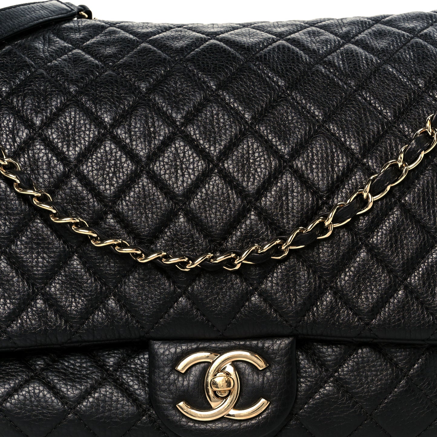 Calfskin Quilted XXL Travel Flap Bag Black