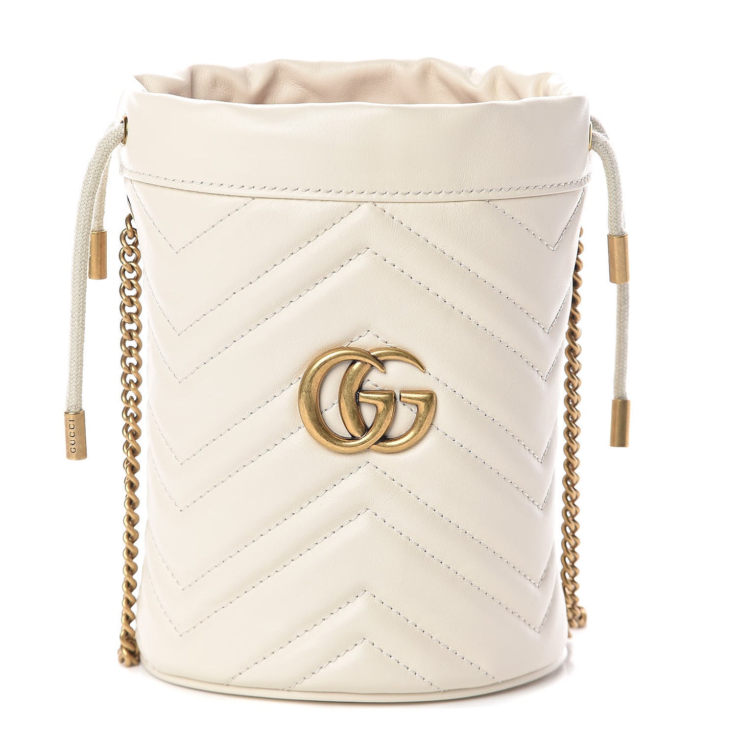Calfskin Matelasse Mini GG Marmont 2.0 Bucket Bag White