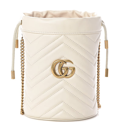 Gucci Calfskin Matelasse Mini GG Marmont 2.0 Bucket Bag White 1 of 9