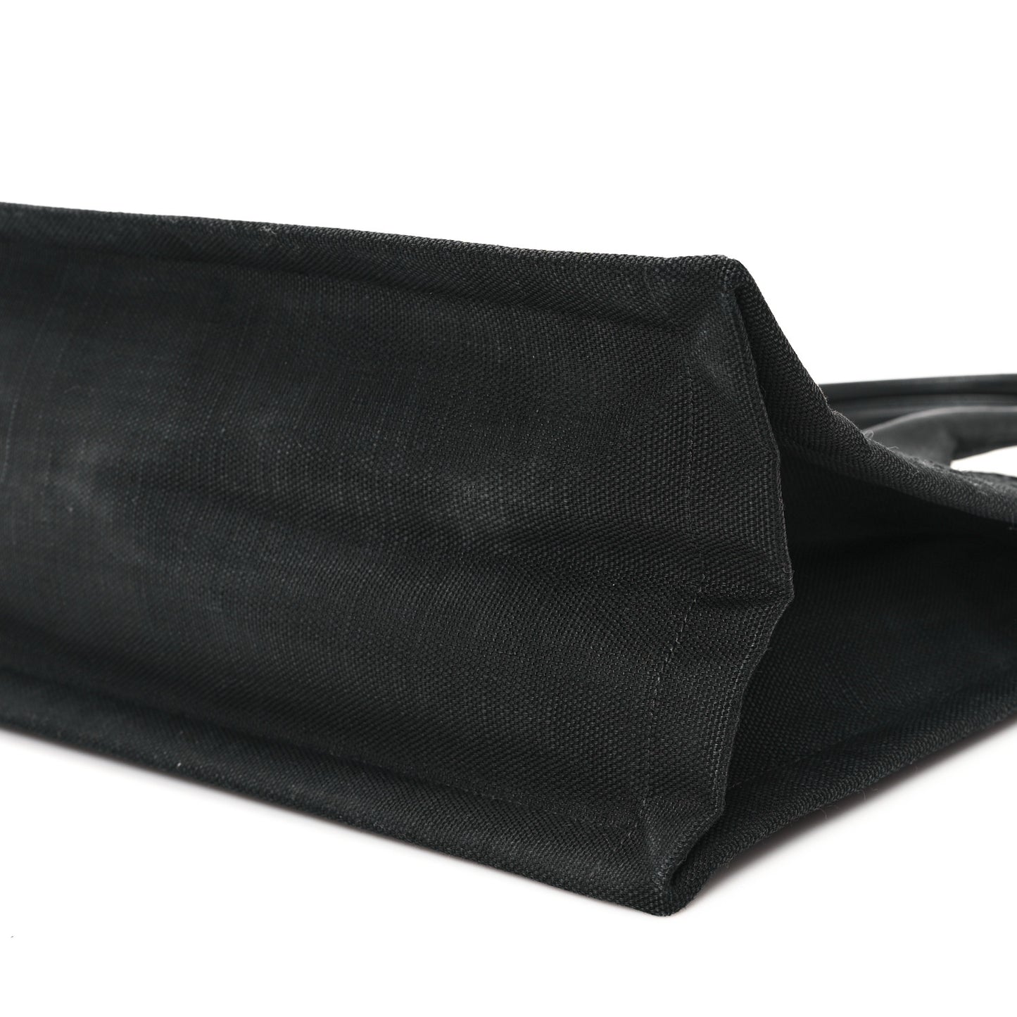Raffia Linen Calfskin Rive Gauche Tote Black