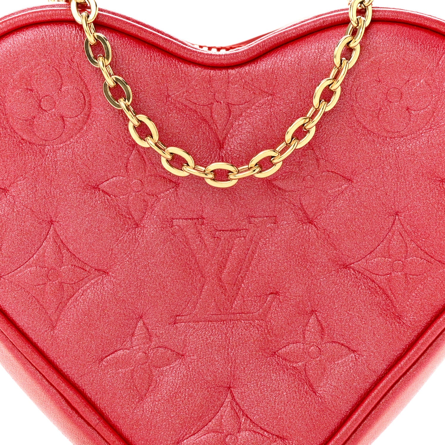 Louis Vuitton Lambskin Embossed Monogram Fall In Love Sac Coeur Heart Chain Bag Lipstick Red 7 of 9