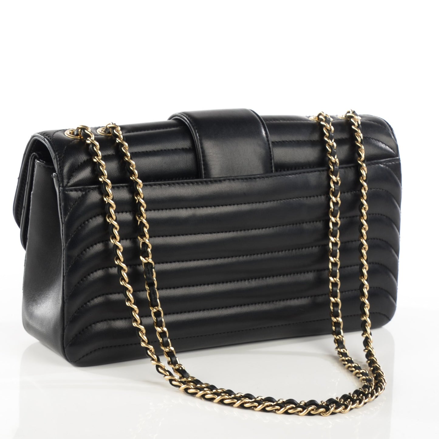 Lambskin Horizontal Quilted Medium Double Flap Black
