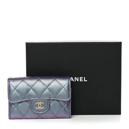 Chanel Iridescent Caviar Flap Quilted Card Holder Wallet Purple 10 of 10