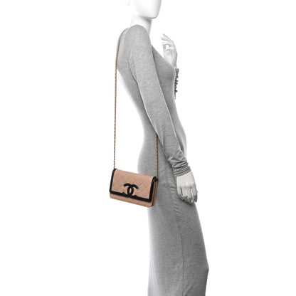 Chanel Caviar Quilted CC Filigree Wallet On Chain WOC Beige Black 2 of 15
