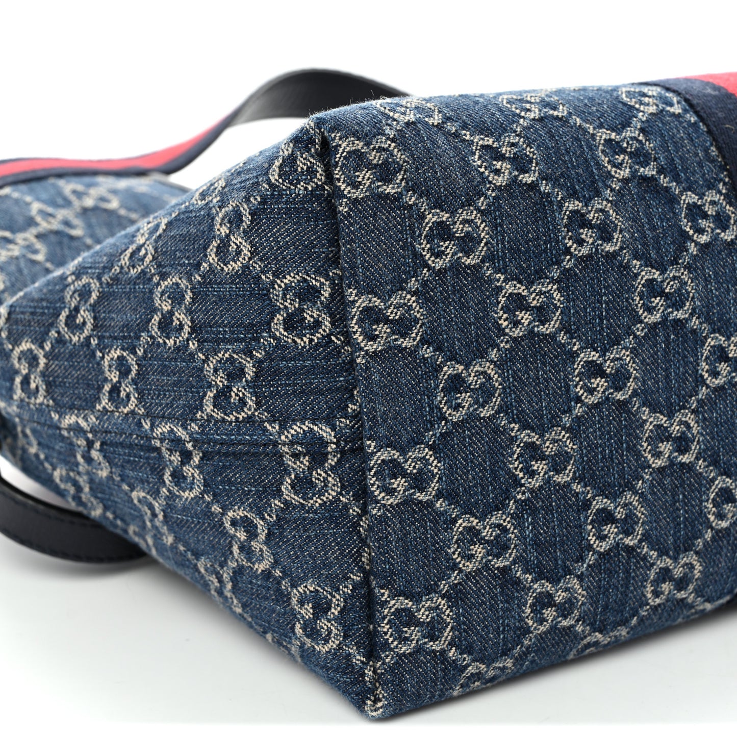 Denim GG Monogram Web Small Giglio Tote Blue White