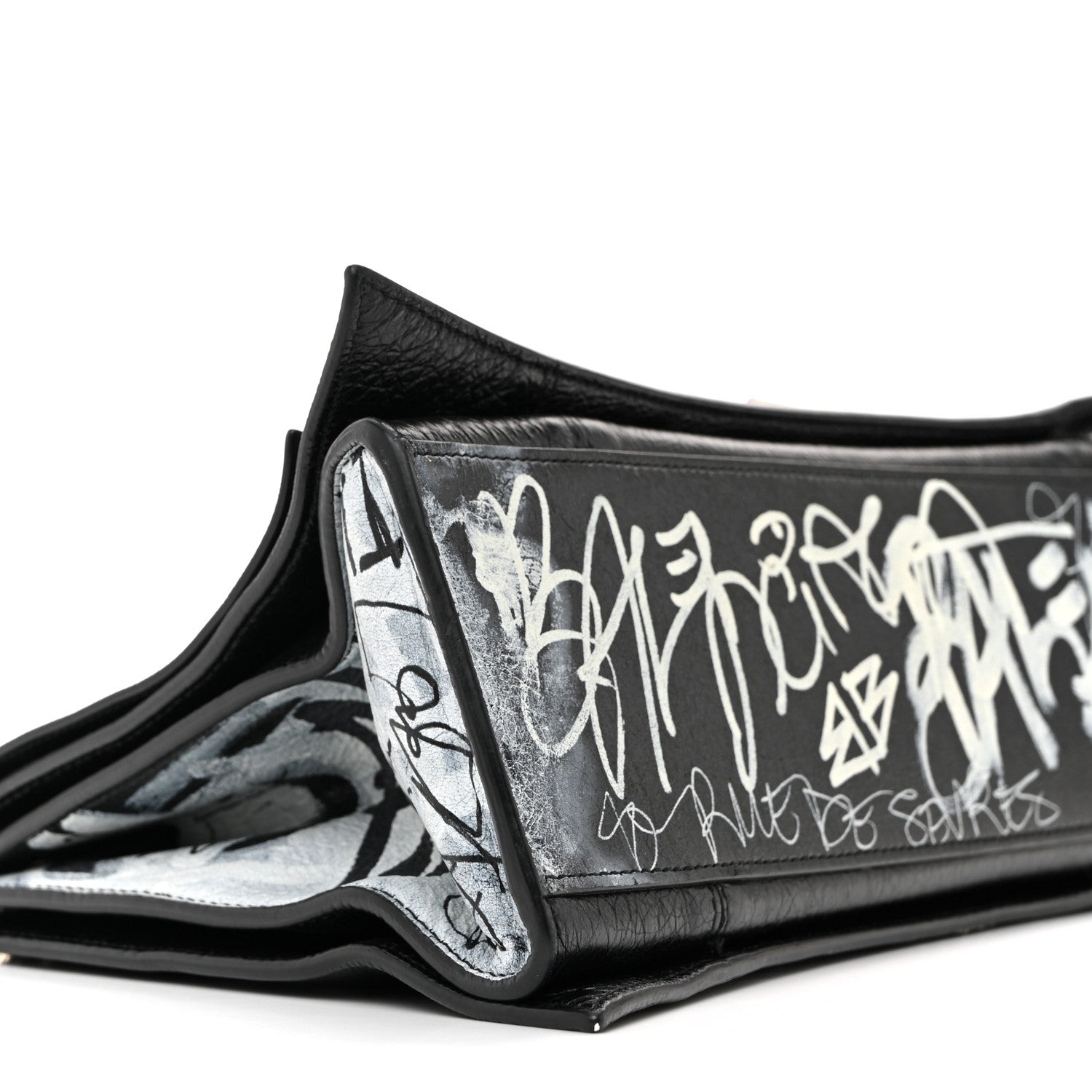 Balenciaga Agneau Arena Graffiti Medium Crush Chain Bag Black