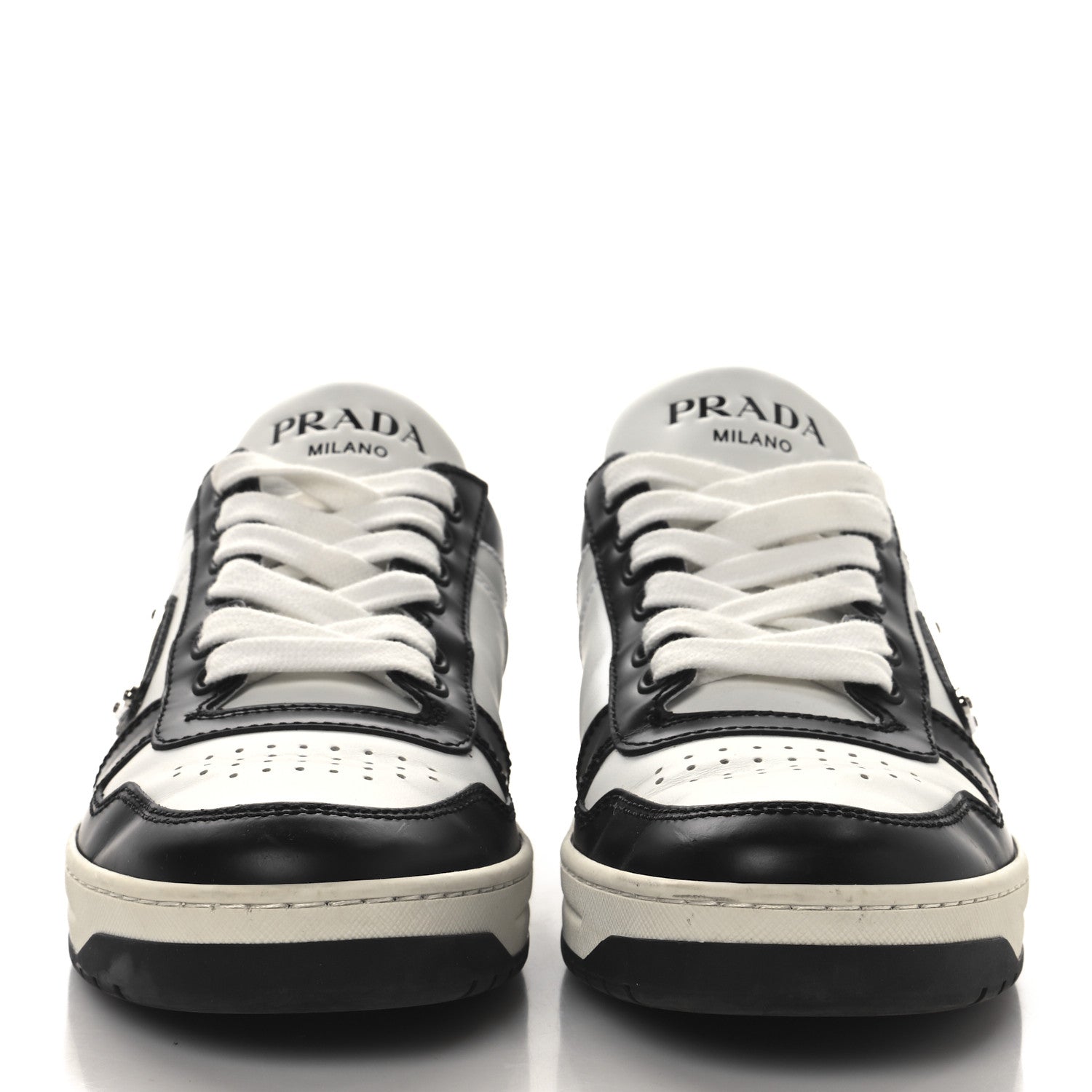 Prada Vitello Sport Spazzolato Rois Triangle Logo Womens Downtown Low Top 30mm Sneakers 37 White Black 2 of 10