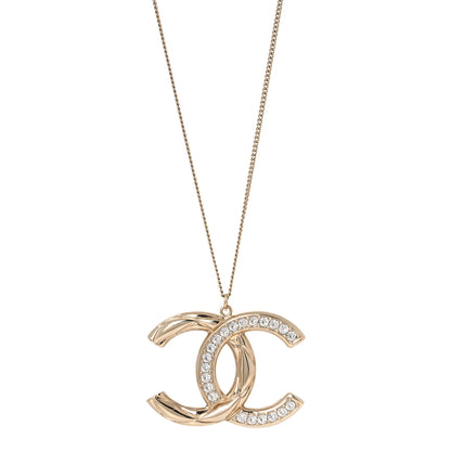 Chanel Crystal Metal Quilted CC Pendant Necklace Gold 1 of 5