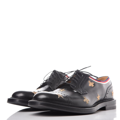 Gucci Calfskin Bee Star Embroidered Mens Captoe Derby Loafers 9 Black 3 of 11