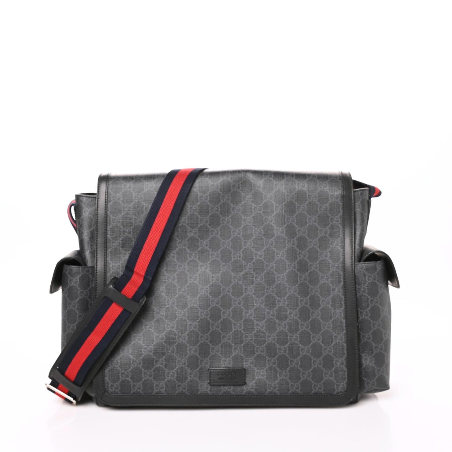 GG Supreme Monogram Web Messenger Diaper Bag Black Grey