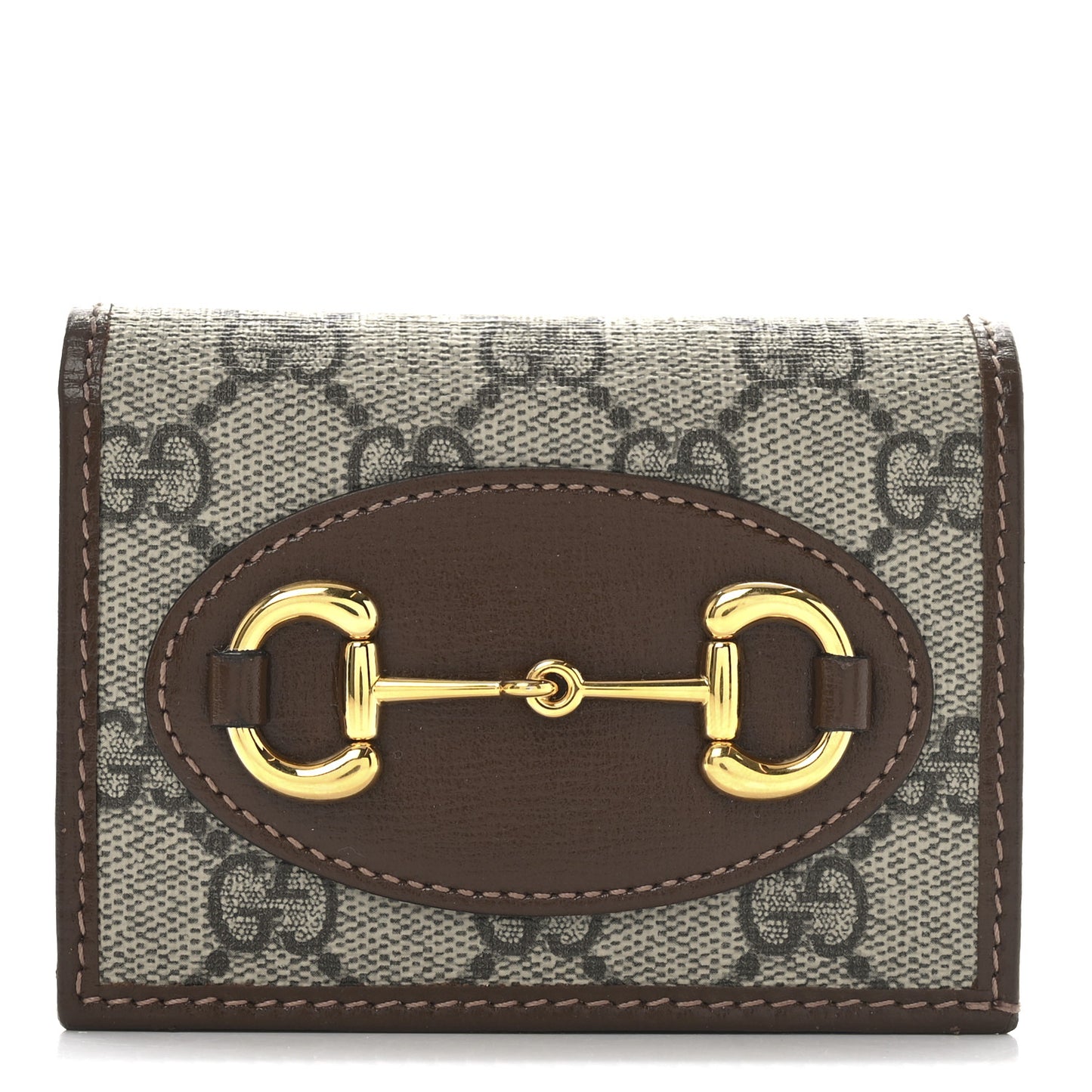 GG Supreme Monogram Horsebit 1955 Card Case Wallet Beige Ebony Brown Sugar