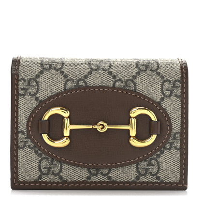 Gucci GG Supreme Monogram Horsebit 1955 Card Case Wallet Beige Ebony Brown Sugar 1 of 8