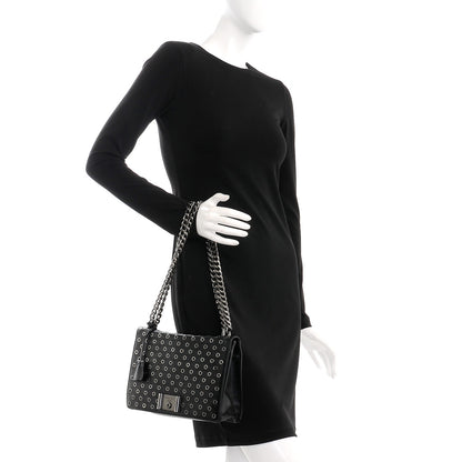 Prada Soft Calf Grommet Lock Flap Chain Shoulder Bag Black 3 of 8
