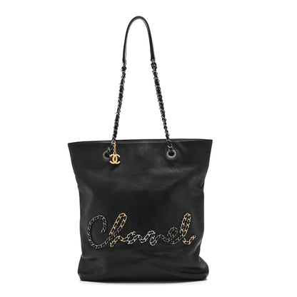 Chanel Calfskin Chain 20s Signature Tote Black 1 of 10