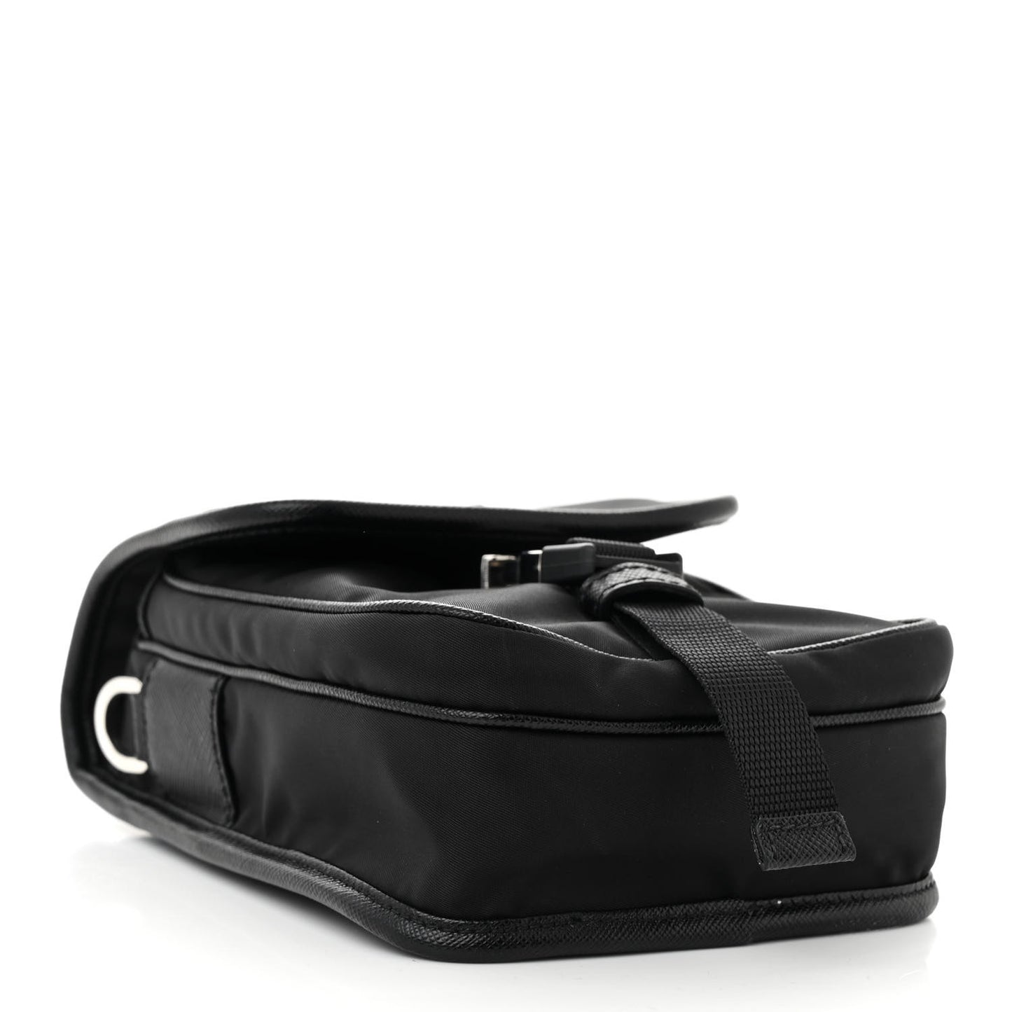 Re-Nylon Saffiano Mini Pocket Single Snap Buckle Messenger Bag Black