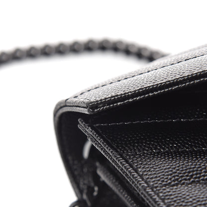 Saint Laurent Grain De Poudre Matelasse Chevron Monogram Chain Wallet Black 11 of 14