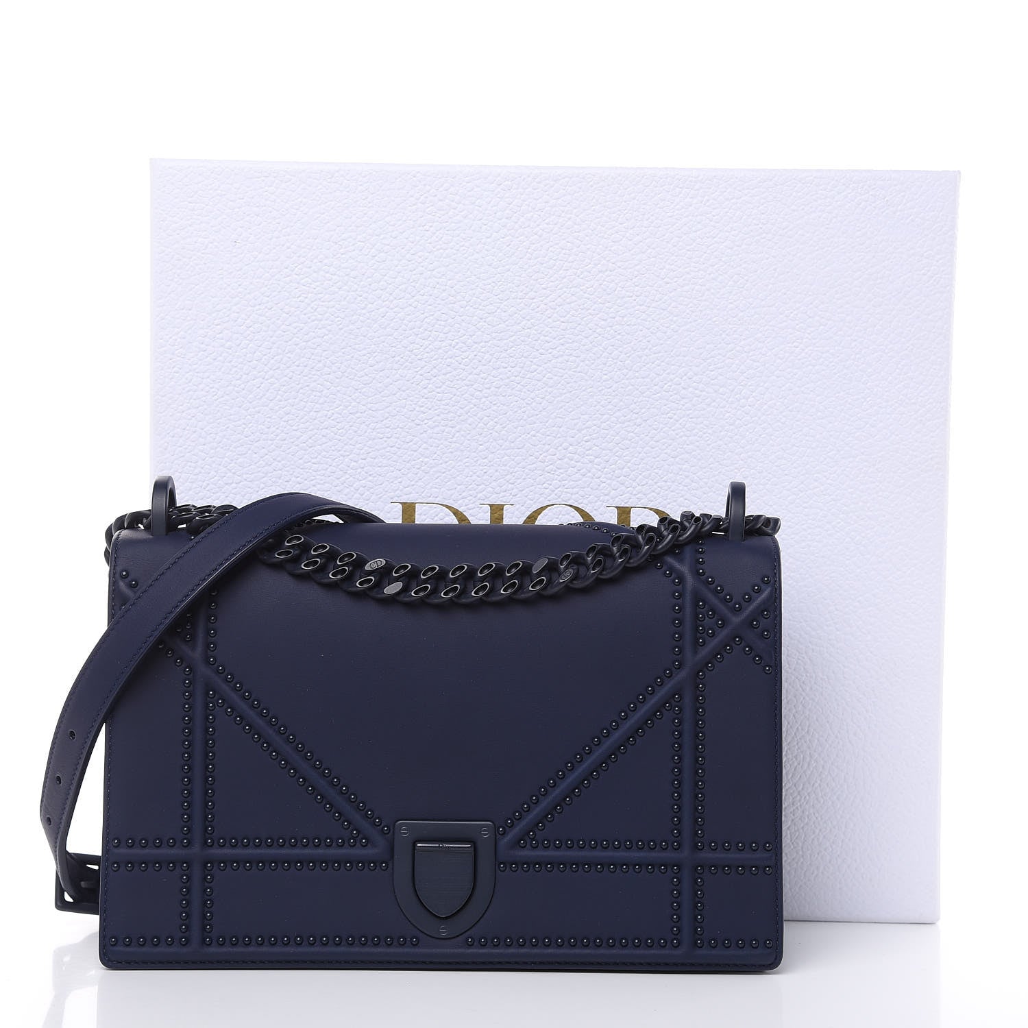 Christian Dior Ultra Matte Calfskin Studded Medium Diorama Flap Bag Indigo 9 of 9