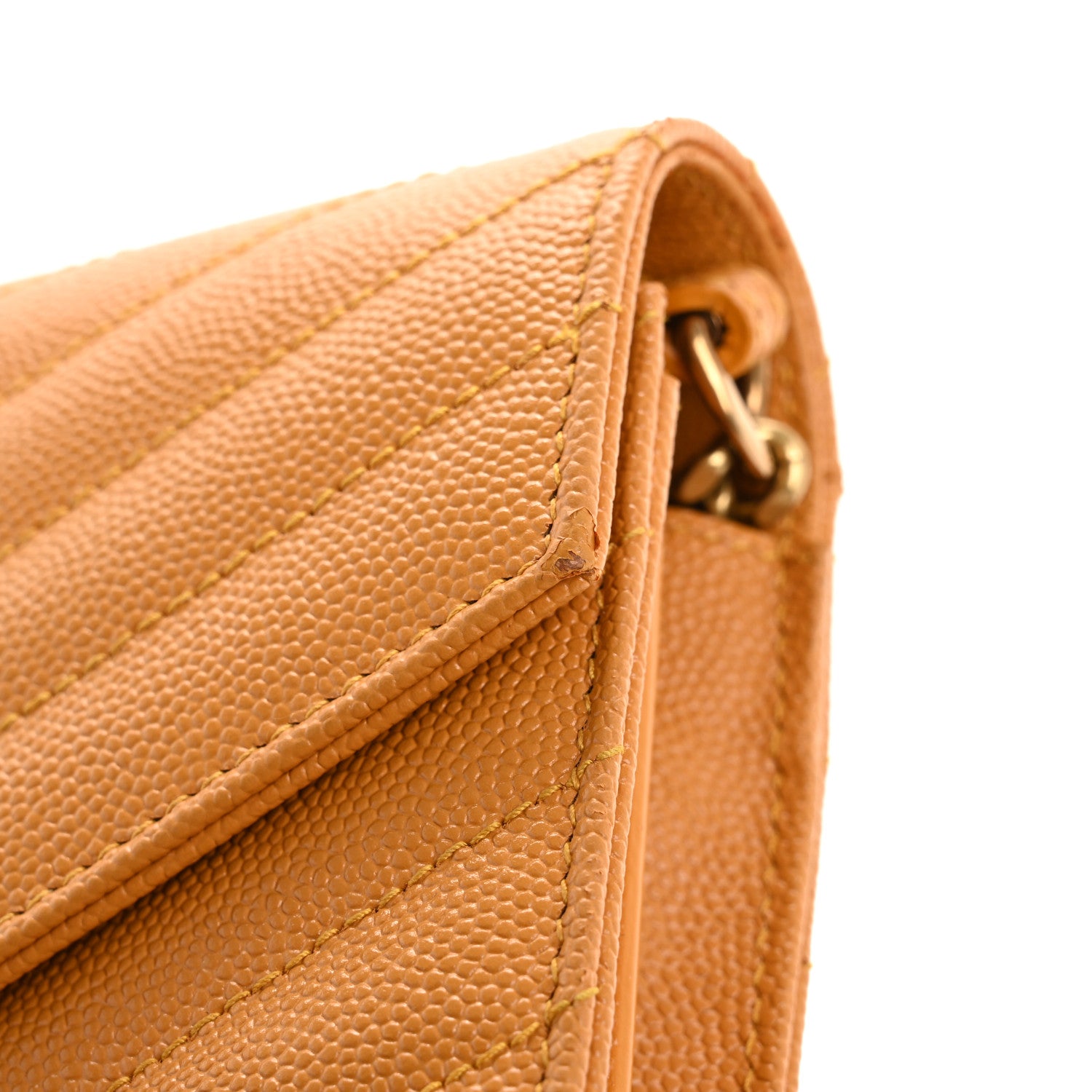 Saint Laurent Grain De Poudre Matelasse Chevron Cassandre Chain Wallet Senape Yellow 16 of 20