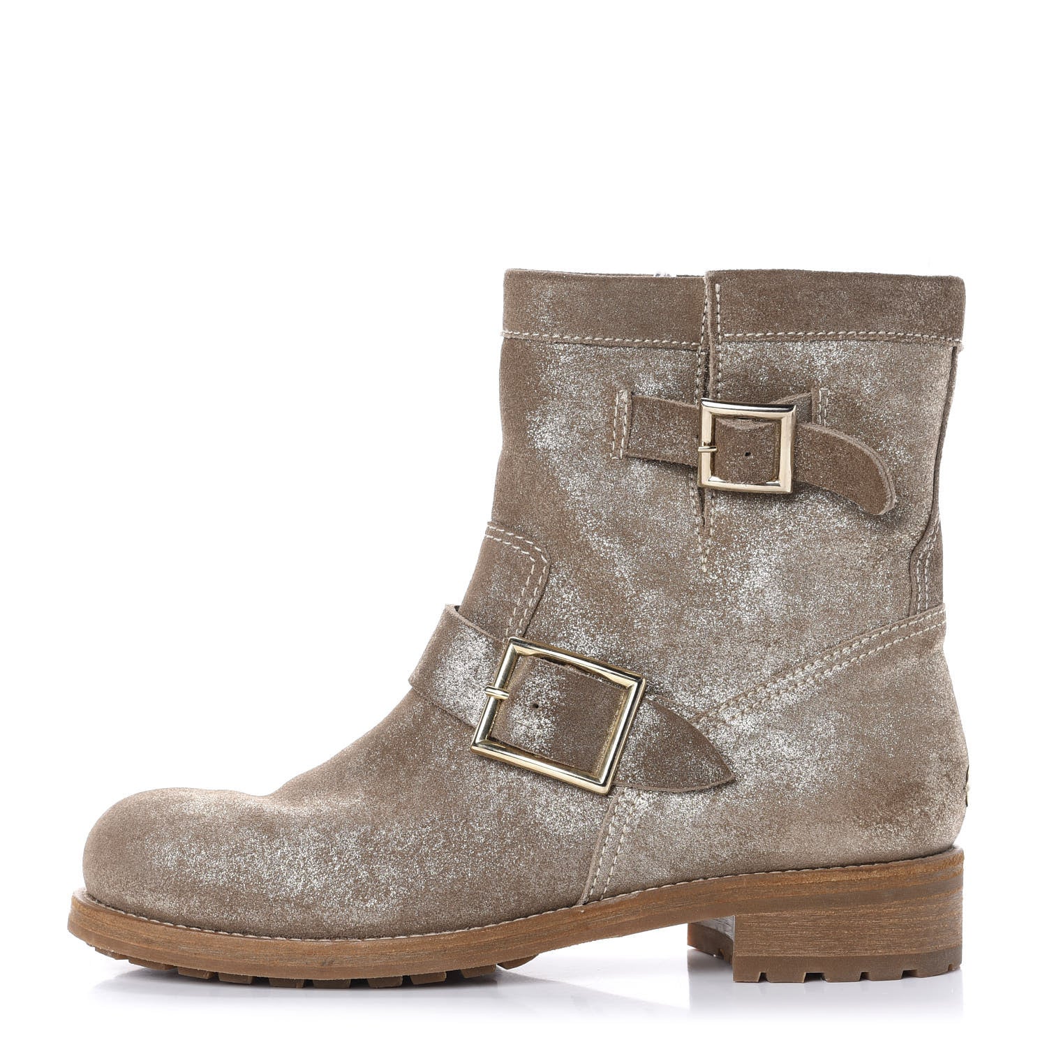 Jimmy Choo Metallic Suede Youth Biker Boots 37.5 Brown 1 of 8