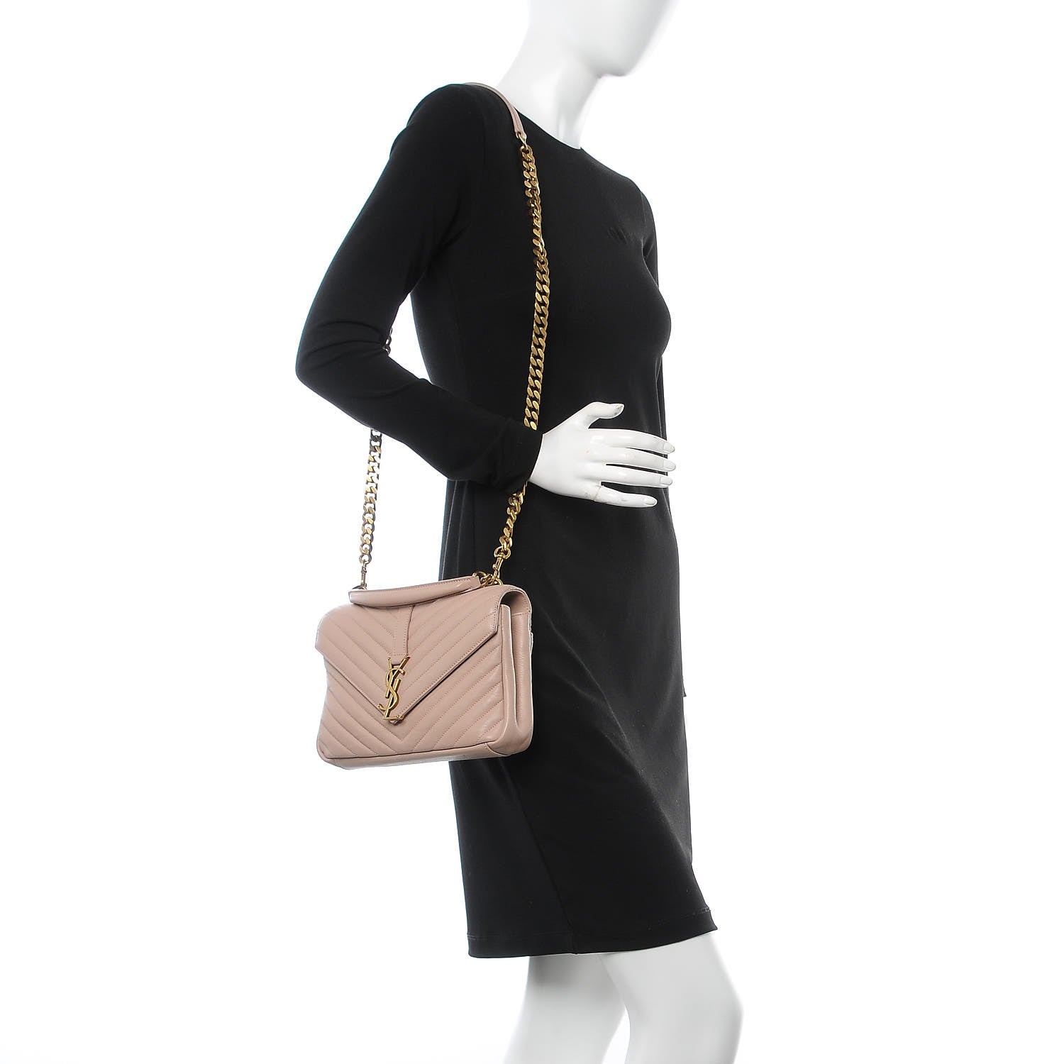 Saint Laurent Sheepskin Matelasse Chevron Monogram Medium College Bag Fard 2 of 8