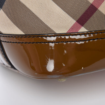 Burberry Patent Trim Nova Check Drawstring Bucket Bag Brown 17 of 23