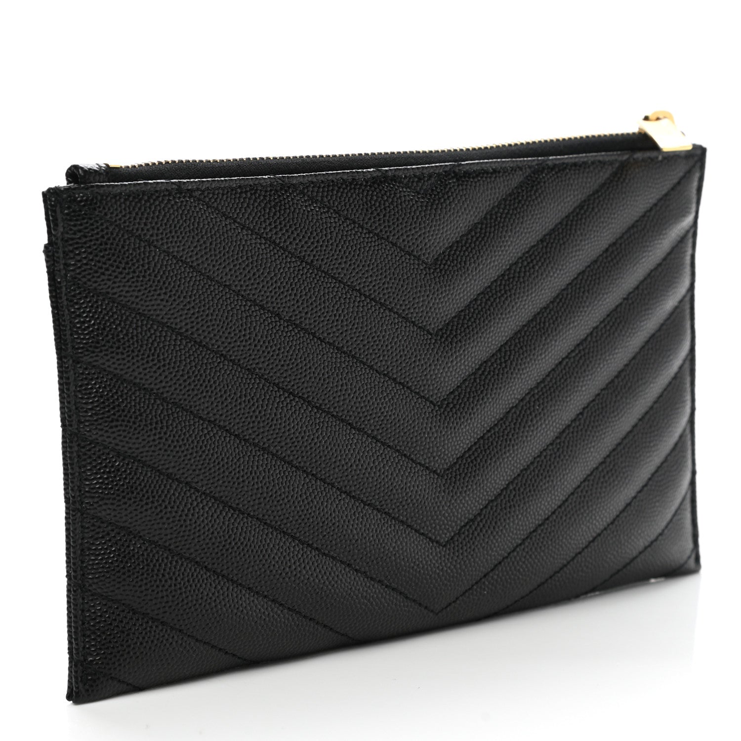 Saint Laurent Grain De Poudre Chevron Monogram Bill Pouch Black 3 of 8