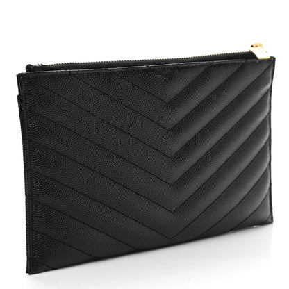 Saint Laurent Grain De Poudre Chevron Monogram Bill Pouch Black 3 of 8