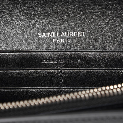Saint Laurent Calfskin Crocodile Embossed Large Monogram Flap Wallet Black 6 of 7