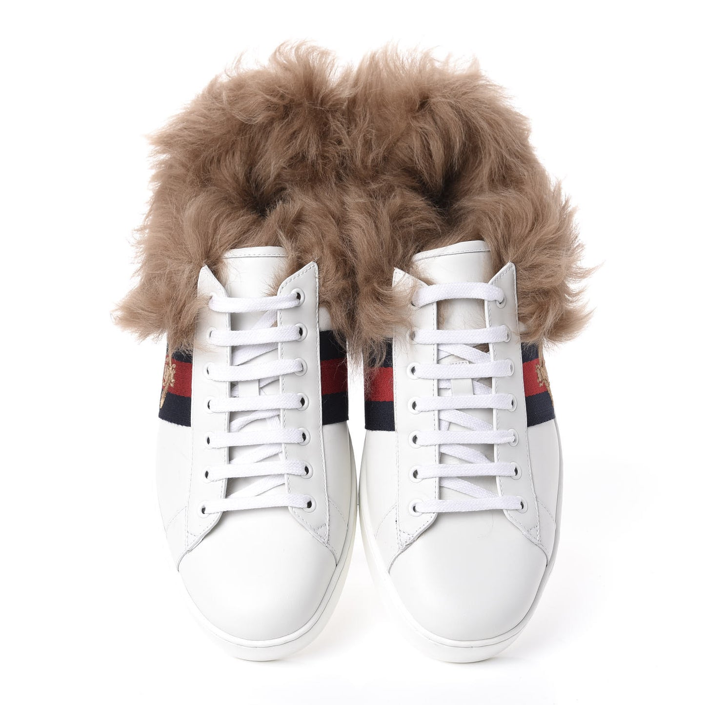 Calfskin Wool Web Bee Embroidered Mens Ace Sneakers 12 White