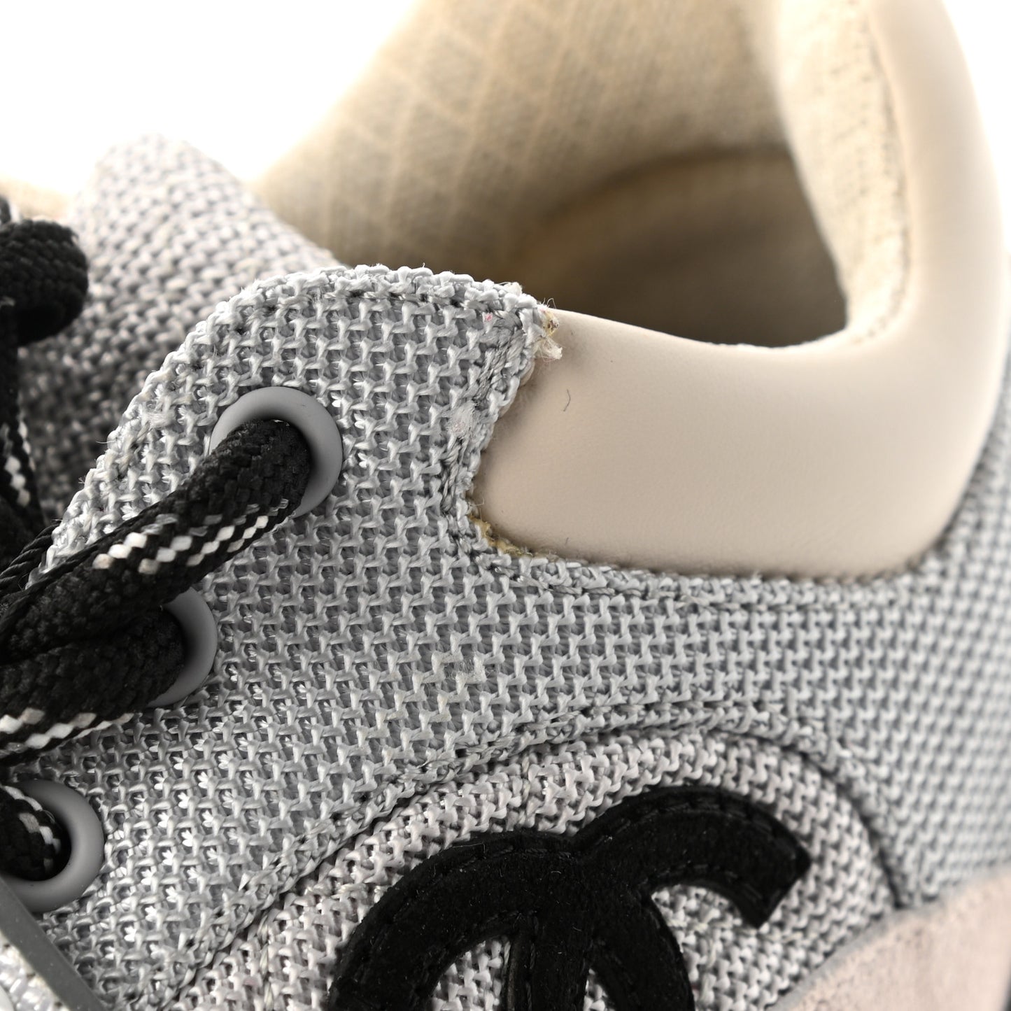 Nylon Calfskin Suede Womens CC Sneakers 37 Grey White Pink