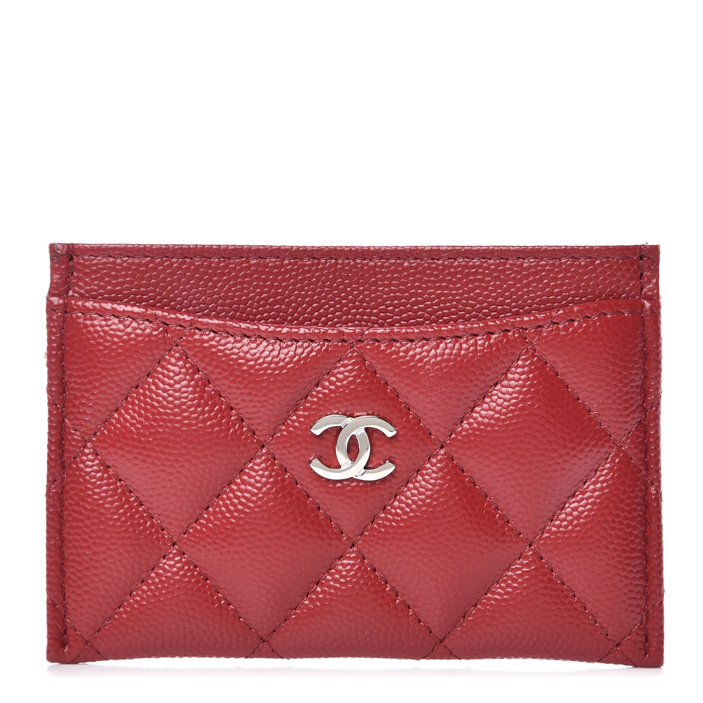 Caviar Quilted CC Card Holder Dark Red