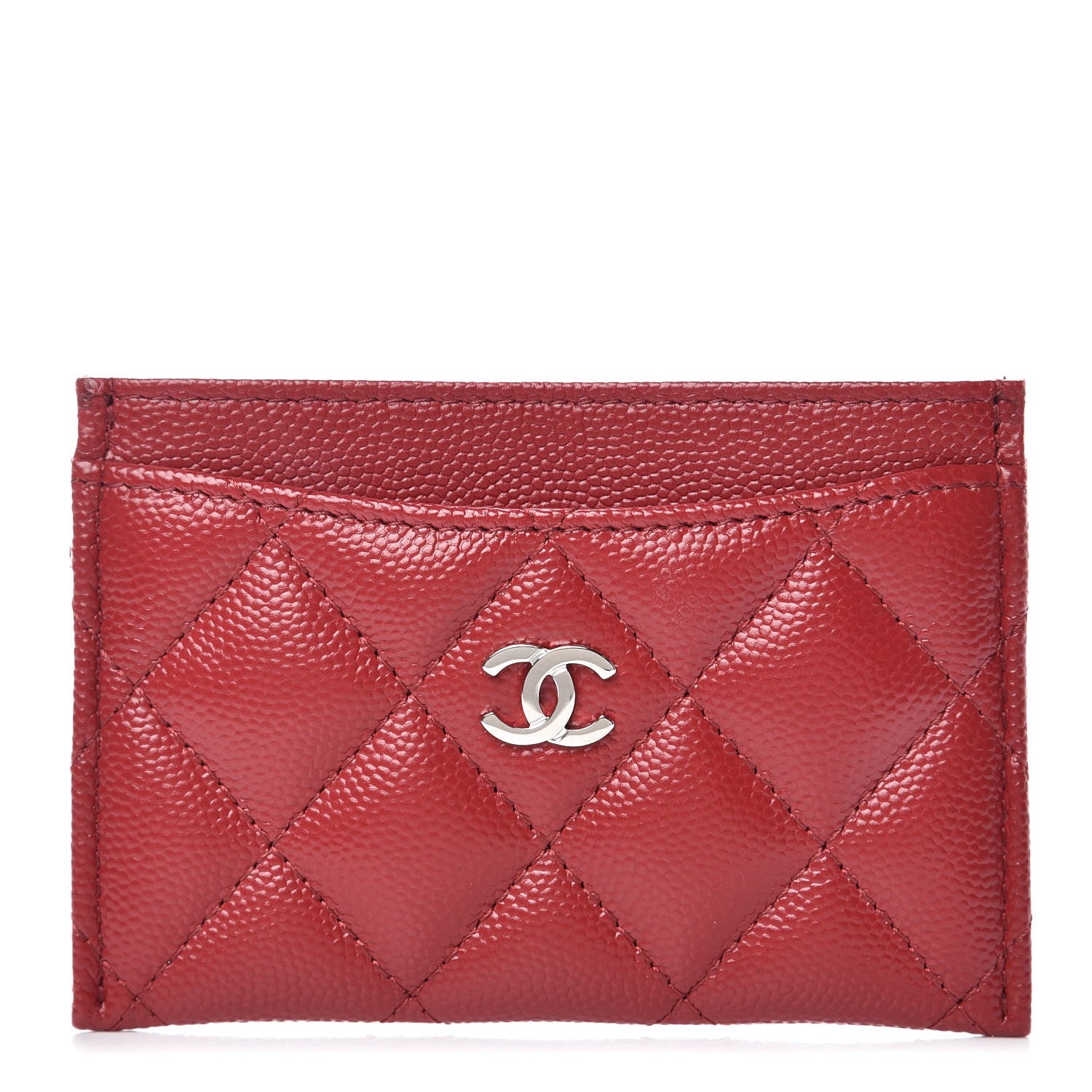 Chanel Caviar Quilted CC Card Holder Dark Red 1 of 9