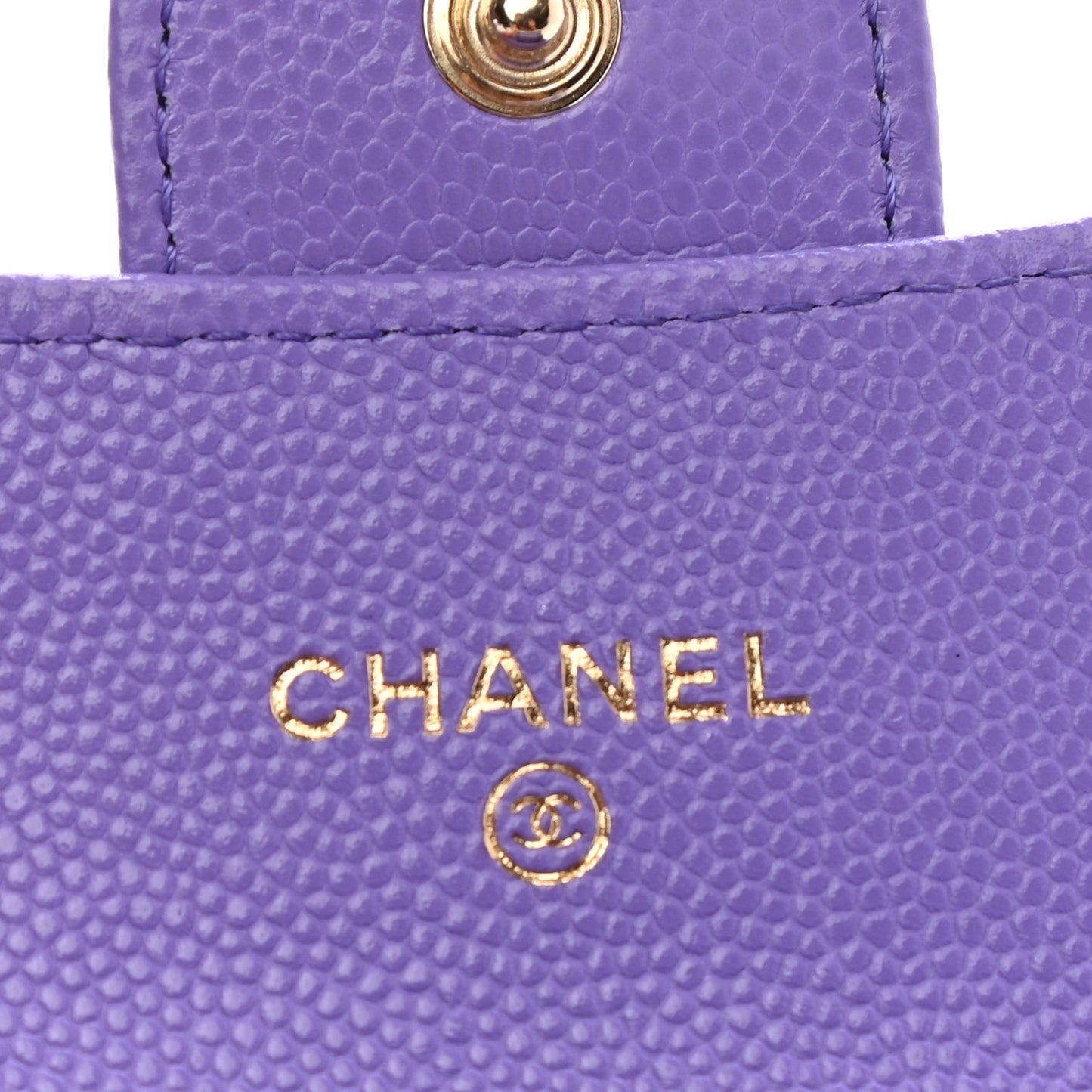 Caviar Quilted Flap Card Holder Wallet Purple