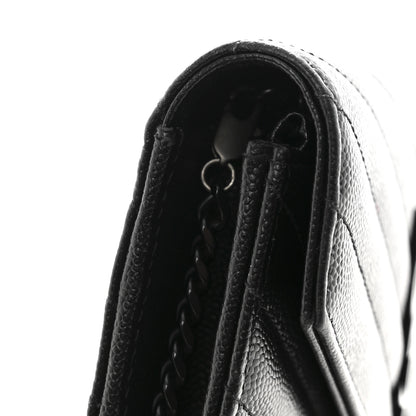 Saint Laurent Grain De Poudre Matelasse Chevron Monogram Monochrome Envelope Chain Wallet Black 12 of 16