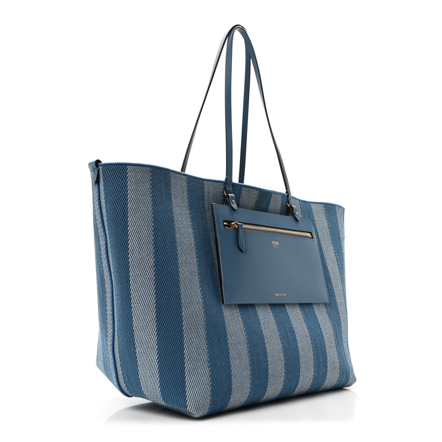 Pequin Vitello Effettto Denim Jacquard FF Reversible Large Shopping Tote Blue