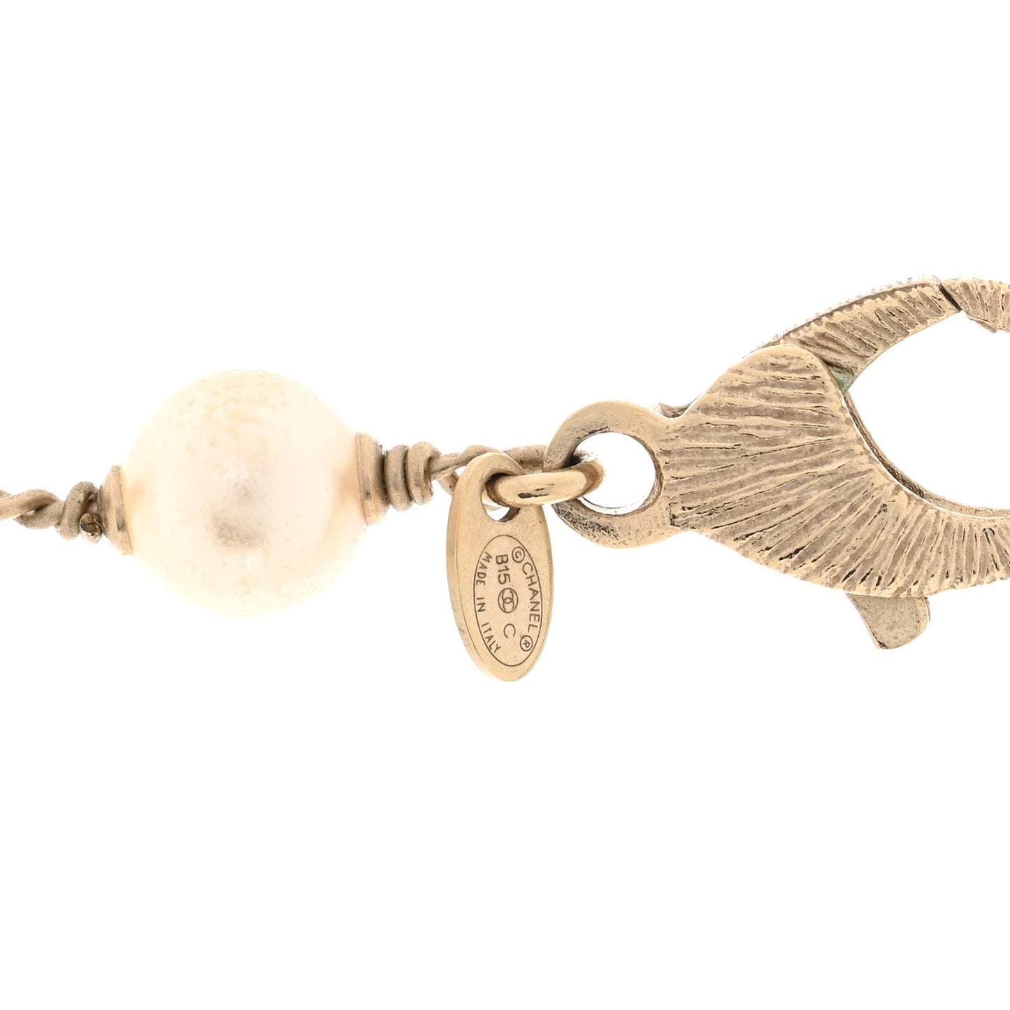 Pearl Crystal CC Moon Necklace Gold White