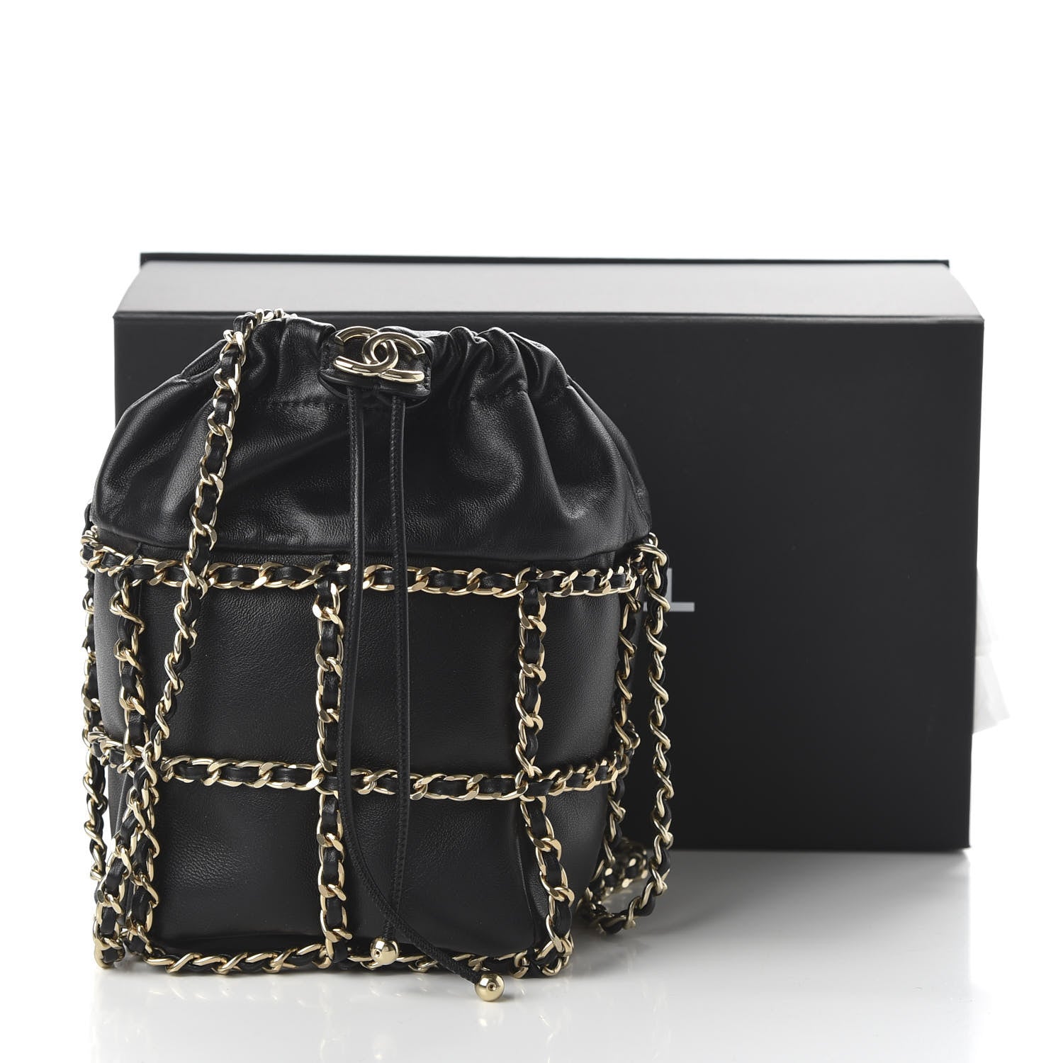 Chanel Lambskin Bucket Chain Drawstring Bag Black 11 of 11