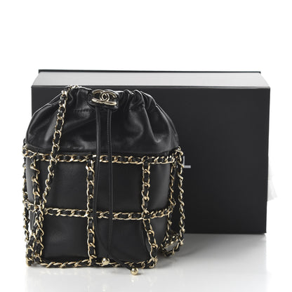 Chanel Lambskin Bucket Chain Drawstring Bag Black 11 of 11