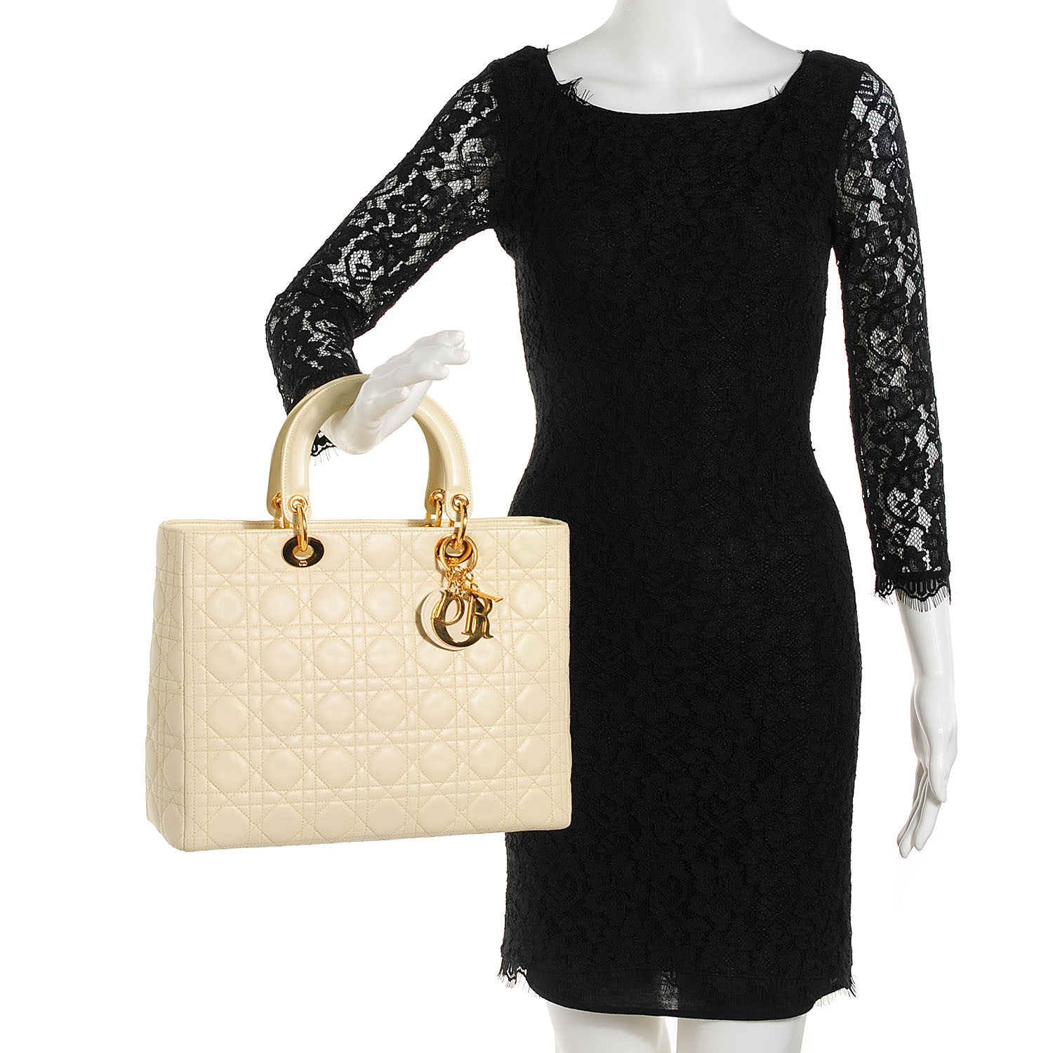 Christian Dior Lambskin Cannage Large Lady Dior Beige 2 of 8
