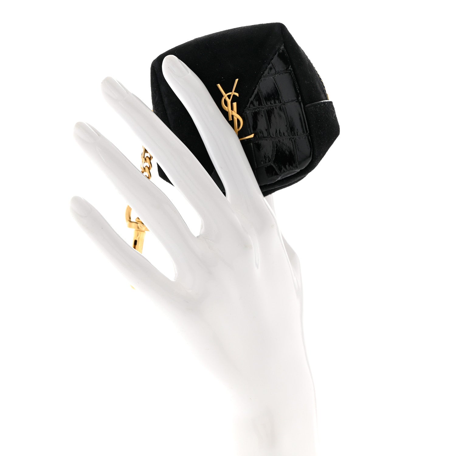 Saint Laurent Suede Patent Crocodile Embossed Jaime Cube Charm Keychain Black 2 of 6