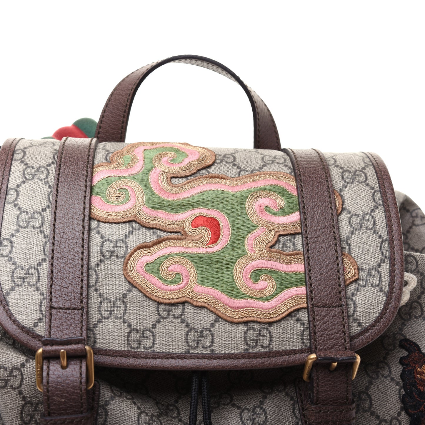 Soft GG Supreme Monogram Courrier Web Double Buckle Backpack Beige New Acero