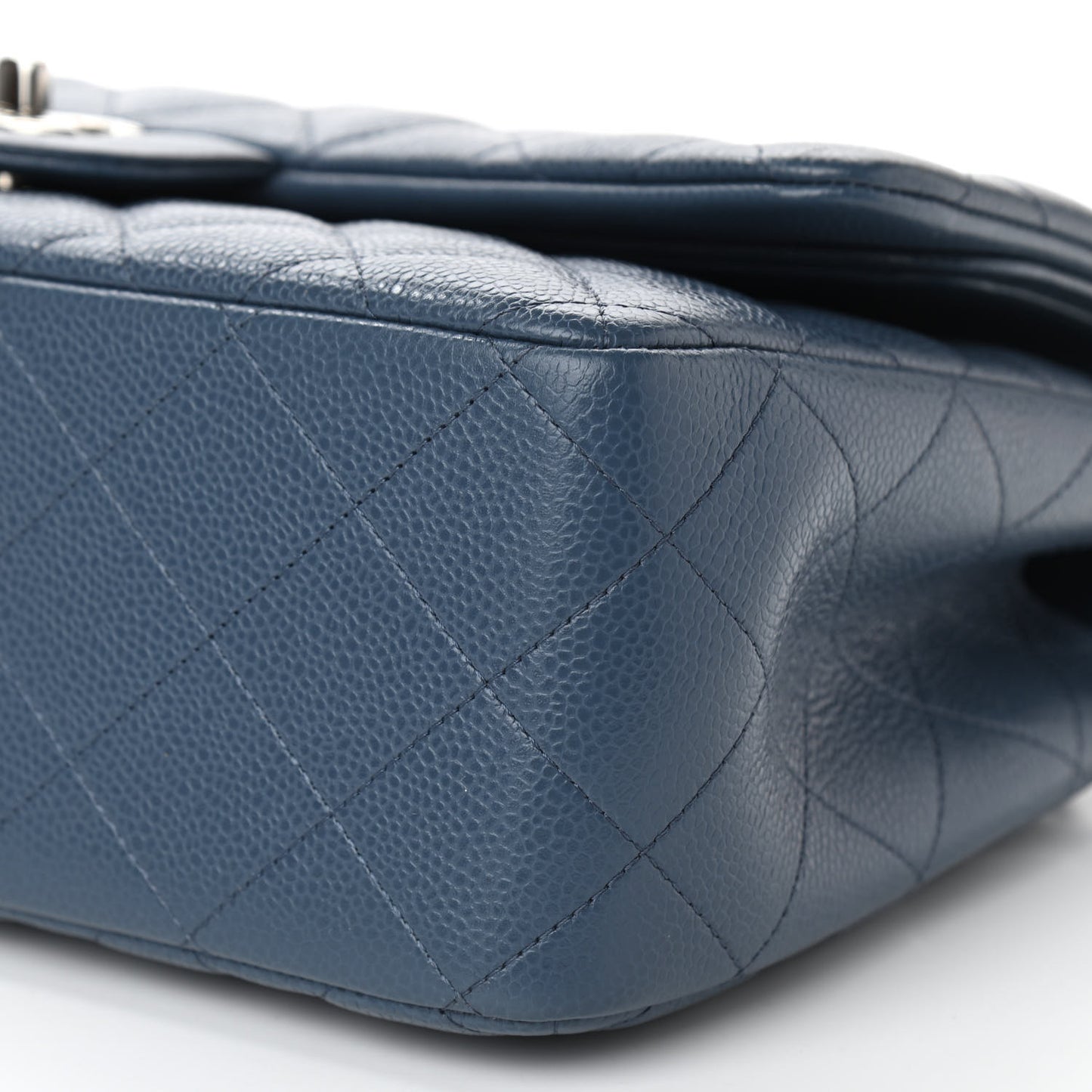 Caviar Quilted Jumbo Double Flap Navy Blue
