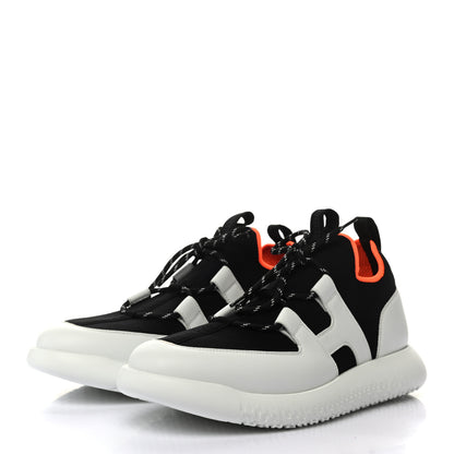 Hermes Technical Canvas Calfskin Mens Duel Sneakers 43 White Black 3 of 9